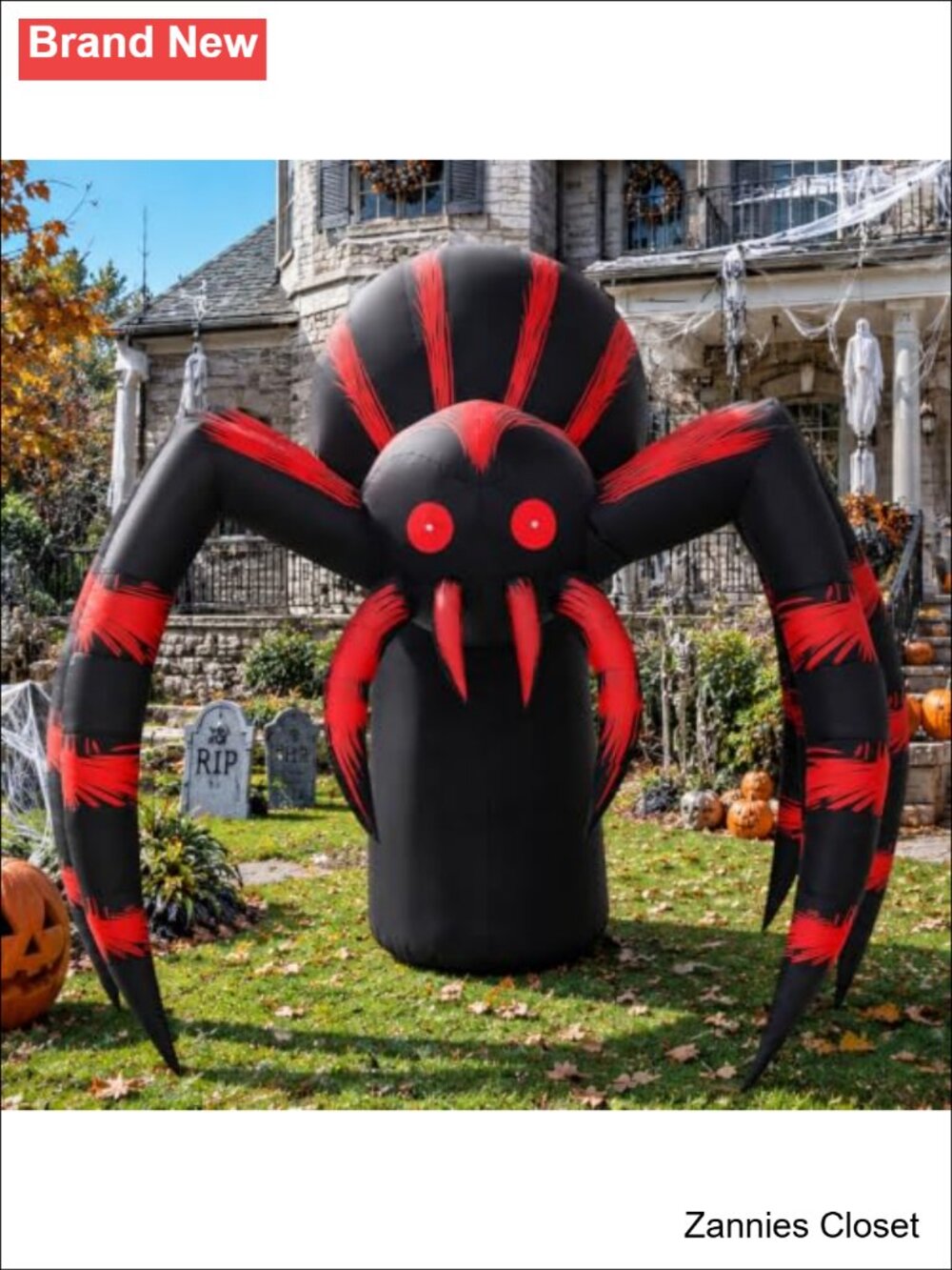 👻 7FT Halloween Inflatable Red Stripe Spider Yard Decor with LEDs
